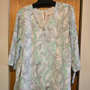 Alfred Dunner Womens Jewel Neck Double Layer Blouse w/ 3/4" Sleeves - Size 20W
